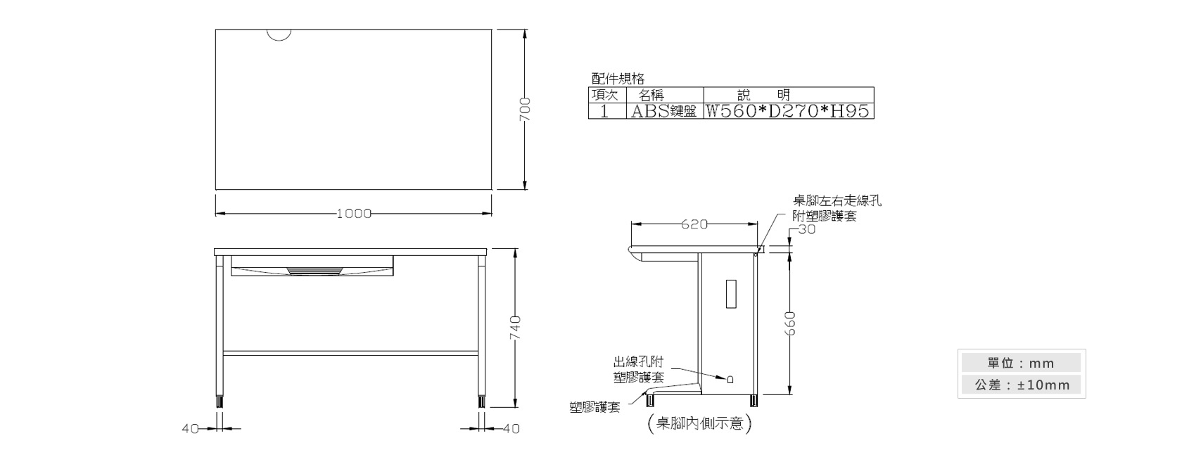 1-17 OA-100辦公桌(附一只ABS鍵盤架)材質說明