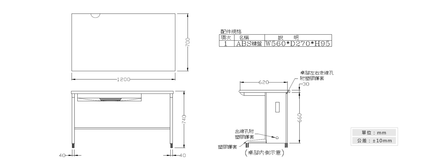 1-18 OA-120辦公桌(附一只ABS鍵盤架)材質說明